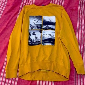Mustard yellow graphic crewneck shirt